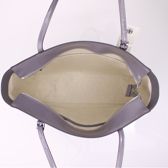 Tory Burch Large Patent Leather Emerson Tote & Continental Wristlet Wallet Grey - Picture 7 of 12